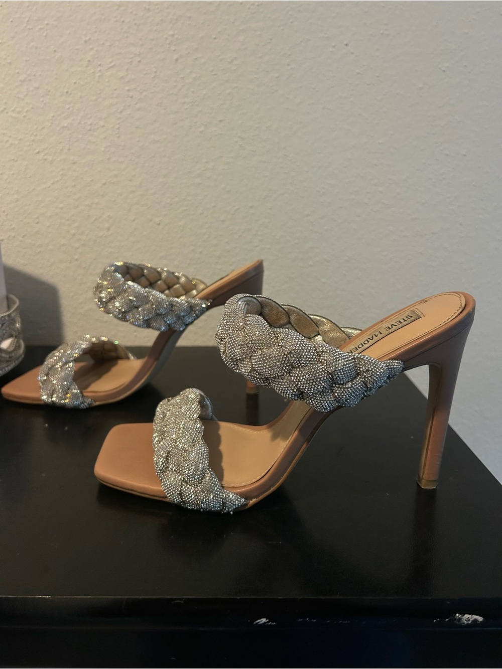 Steve Madden Silver Braided Beaded High Heel Mule